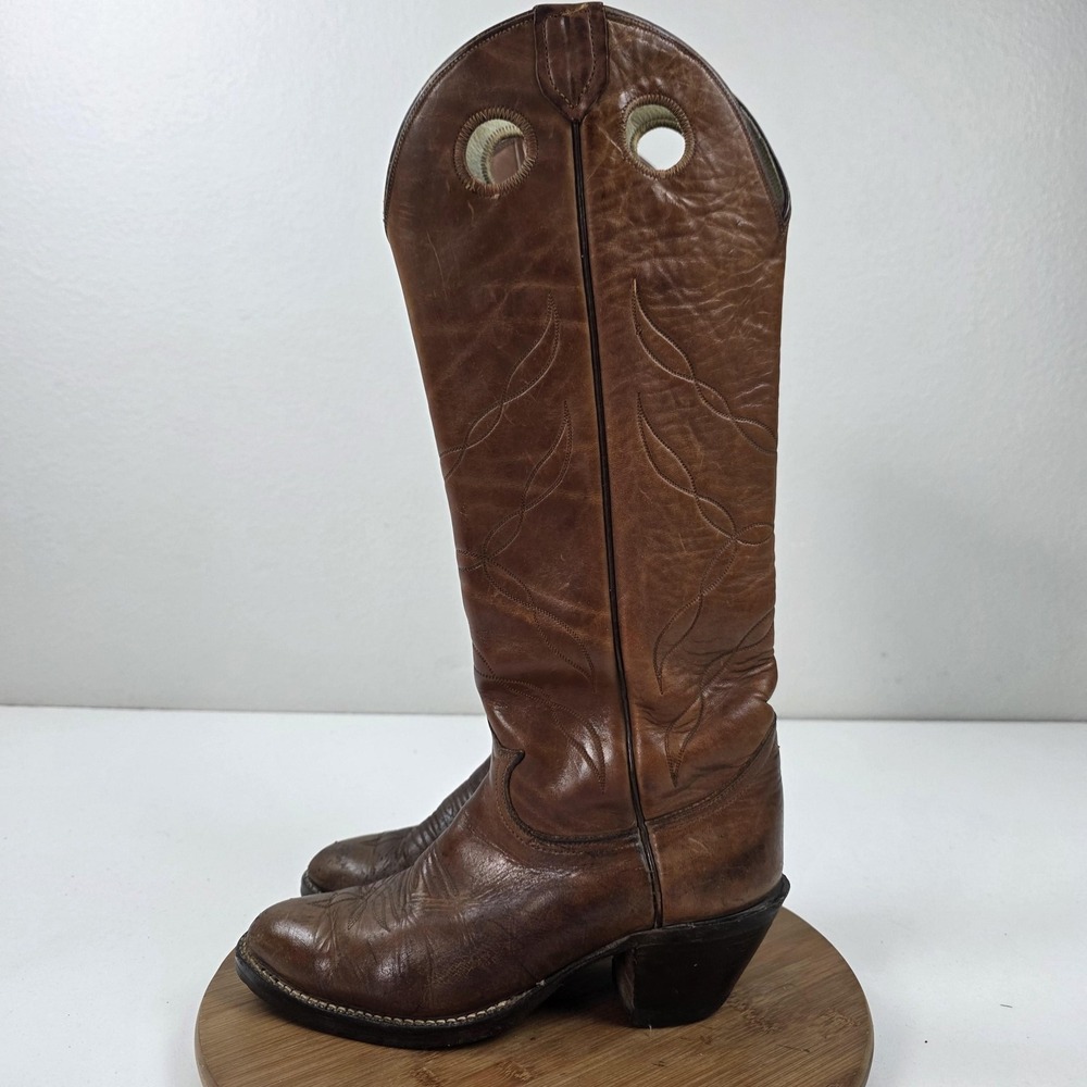 Vintage Tony Lama Boots Womens Size 8.5 Brown Western Pull On 5089